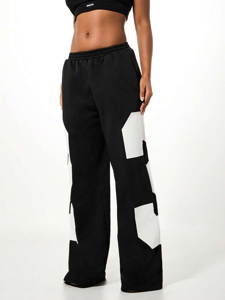 SUMWON WOMEN Wide Leg Joggers With Varsity Numbers