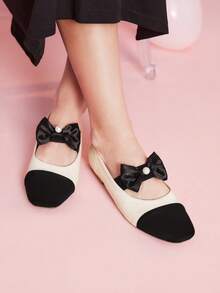 Women'S Bicolor Flat Shoes - Beige - View 3