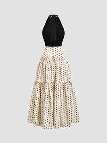 SHEIN Unity Women's Polka Dot Dress With Halter Neck, Flared Skirt, Spring/Summer - Multicolor - View 2