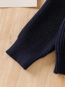 SHEIN Vintaside Kids Áo len cổ lọ trơn màu đa năng thường ngày cho bé gái, mùa thu/đông - Màu xanh hải quân - Xem 4