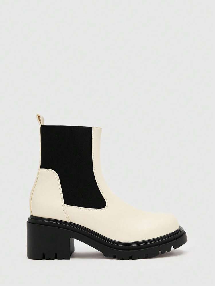 Women Two Tone Slip On Chelsea Boots, Fashion Outdoor Fashion Boots