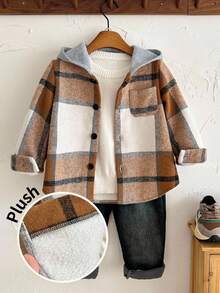 LMoss Kids LMoss 男童格子针织连帽休闲衬衫，适合日常穿着，长袖上衣，连帽衫，冬季连衣裙，舒适的秋冬款式，秋季