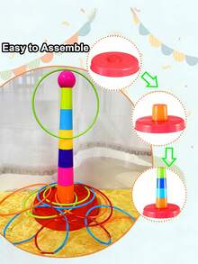 2件套塑料套圈游戏套装，彩色运动圈，适合户外嘉年华派对游戏、成人家庭后院活动、手眼协调玩具、趣味露营海滩生日礼物，适合所有年龄段 - 彩色 - 查看 9