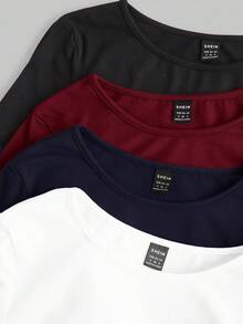 SHEIN EZwear 多色基础款圆领紧身女式T恤 - 彩色 - 查看 7