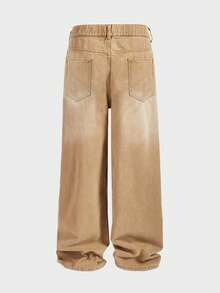 EASEVO Plus Size Men's Retro American Style Straight Leg Slim Fit Jeans, Autumn - Khaki - View 6