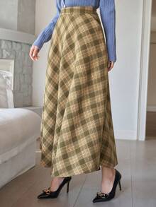 DAZY Women's High Waist Plaid Retro A-Line Skirt - Green - View 6