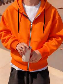 Claim Dot Áo khoác cardigan ngắn có mũ trùm đầu thường ngày cho nam - trái cam - Xem 3