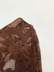 Elenzga Gaun Patchwork Renda Elegan untuk Wanita Ukuran Plus - Coklat - View 7