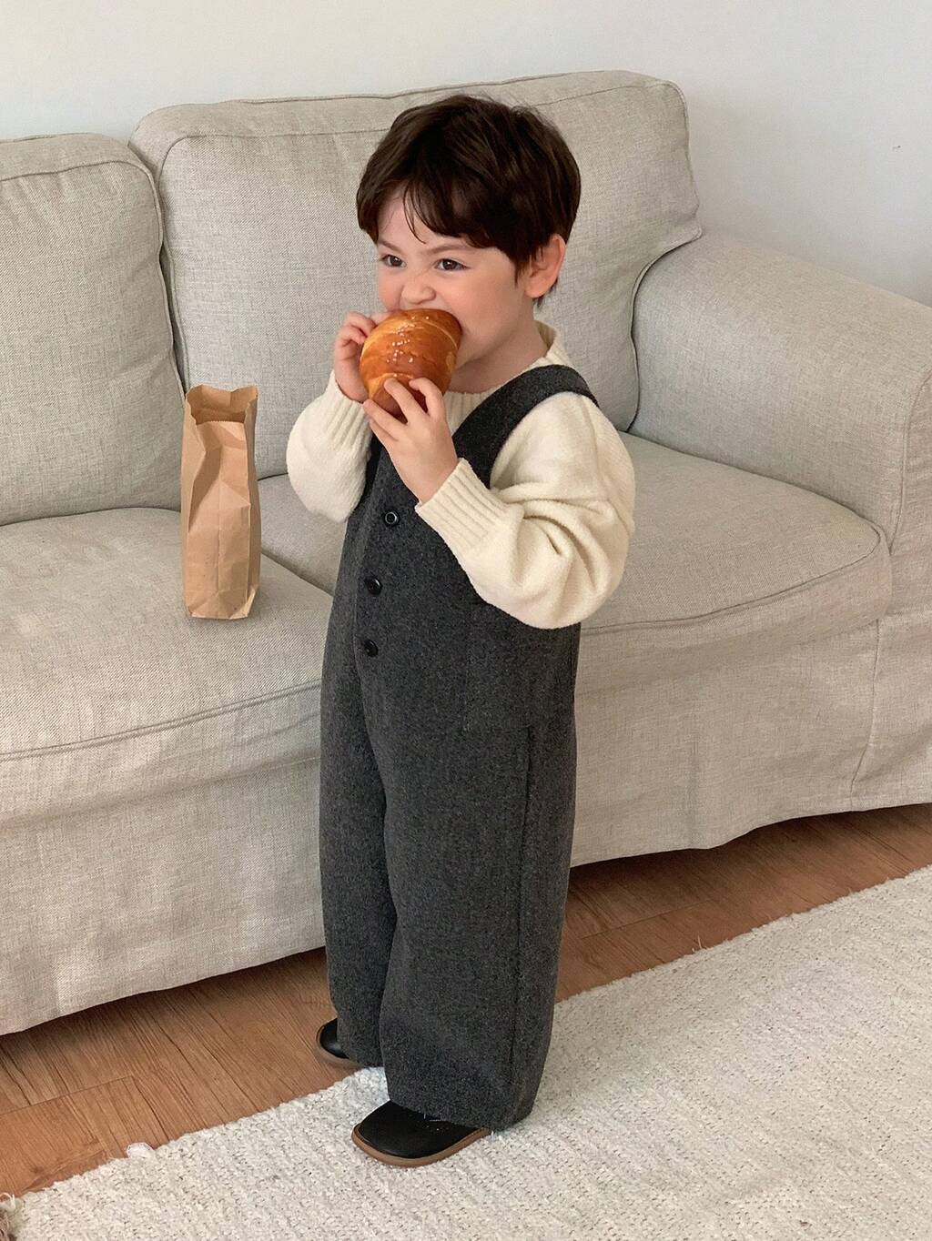 Baby Boy Solid Color Autumn/Winter Button Half Placket Casual Bib Overall Pants