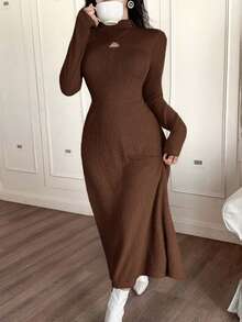 Feyla Đầm cổ khoét lỗ trơn họa tiết đơn giản dành cho nữ - Cà phê nâu - Xem 5