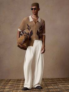 AKNOTIC Business Casual Men's Casual Loose Elastic Waist Straight Leg Chino Pants, Suitable For Summer, Vacation, Daily Wear, Party, Couple Matching, Men's Gift - Beige - View 3