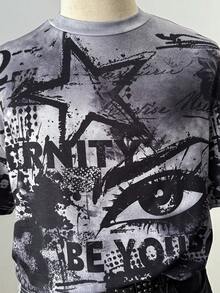 Manfinity Hypemode Men's Street Style Loose Graffiti Oversized Print Short Sleeve T-Shirt - Multicolor - View 5