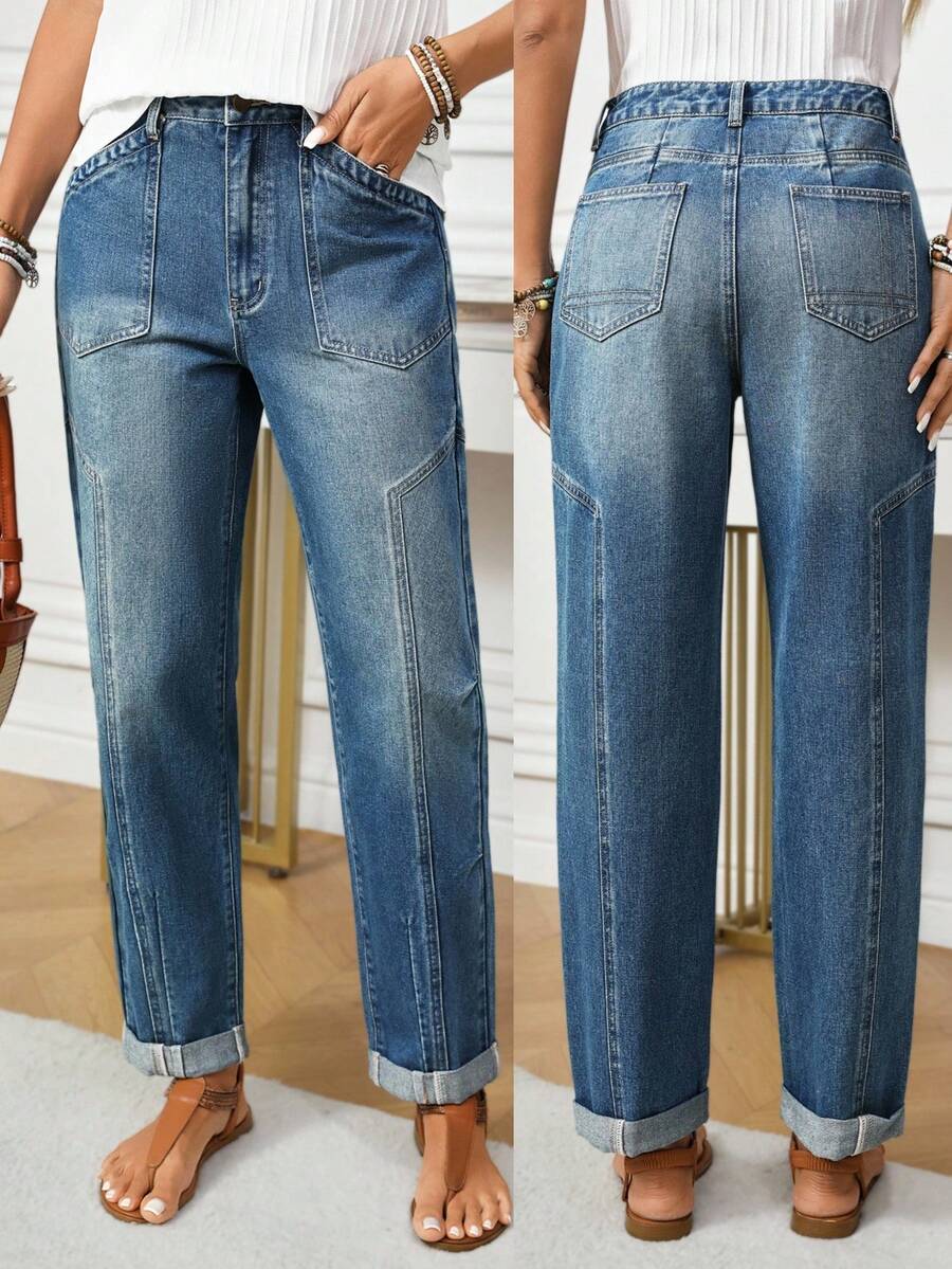 EMERY ROSE Quần Jeans Mom Jeans Denim Cuffed Thời Trang Cho Nữ - Rửa trung bình - Xem 1
