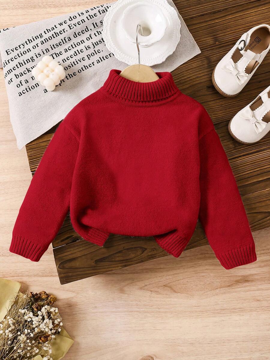LMoss Kids LMoss 女童立领修身宽松休闲立体蝴蝶结休闲毛衣 - 紅色 - 查看 1