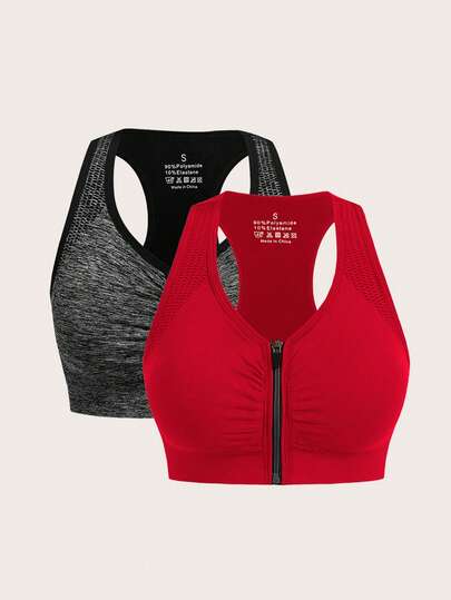 Easithlete Sujetador deportivo con cremallera frontal y pliegues para uso diario y fitness de mujer