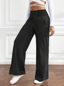 Flexra Women's Casual Versatile Elastic Waist Straight Leg Jeans - Black - View 3