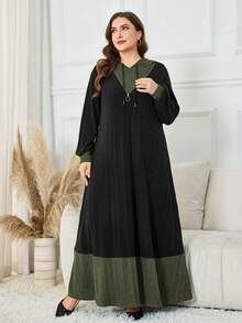 Al Najma Vestido largo casual y versátil de tela de felpa con bloqueo de color, cremallera decorativa y capucha, de alta gama y sofisticado, para mujer, talla grande, adecuado para uso en el hogar, otoño/invierno - Multicolor - Ver 6