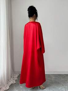 Rafferiza Women's Elegant Lace Trim Batwing Sleeve Party Dress Caftan Dress Kaftans For Women Arabic Dress Luxury Dress For Women Abayas Dubai Luxury - Red - View 2