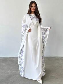 Firerie 女士新款优雅复古休闲度假浪漫印花长袖宽松圆领连衣裙，女士秋冬连衣裙，外套，教师装 - 彩色 - 查看 4