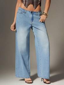 Denimoi Quần Jeans Denim Ống Thẳng Cạp Thấp Quần Jeans Sexy Quần Jeans Sexy Quần Jeans Cạp Thấp Thời Trang - Rửa nhẹ - Xem 1