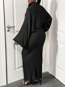 BamGleam Bộ váy maxi dệt kim thanh lịch dành cho nữ, Thu/Đông - màu đen - Xem 2