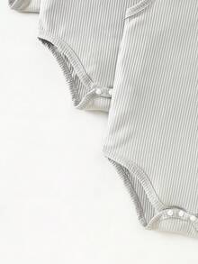 SHEIN 3pcs Baby Boy Comfortable Ribbed Knit Sleeveless Bodysuit Set - Grey - View 3