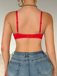 SHEIN Sujetador de mujer cómodo, de soporte, minimalista, con tirantes estampados y con brillos - Rojo - Ver 2