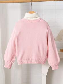 Áo khoác cardigan dáng ôm, tay dài, cổ chữ V, cài nút, họa tiết hoa tương phản, thiết kế đơn giản cho bé gái LMoss Kids - Màu Hồng baby - Xem 2