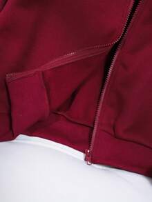 SHEIN 少女纯色时尚蝴蝶结卫衣外套，采用舒适的抓绒面料，时尚的袖子设计，整体展现青春活力少女风，适合返校季或日常户外穿着。 - 酒紅色 - 查看 8