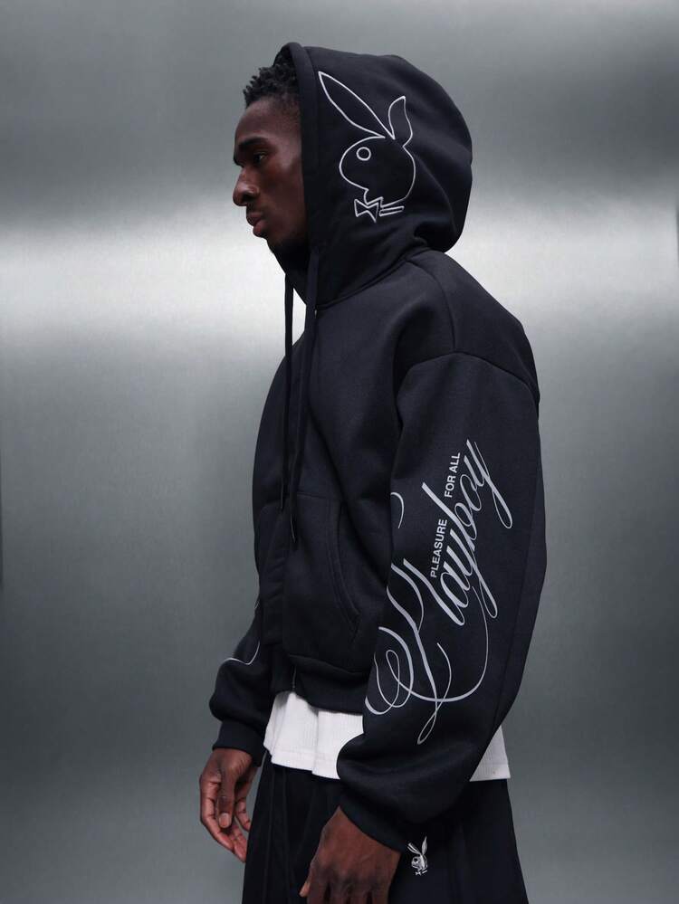 PLAYBOY X SUMWON Full-Zip Hoodie With Bunny Logo Graphics