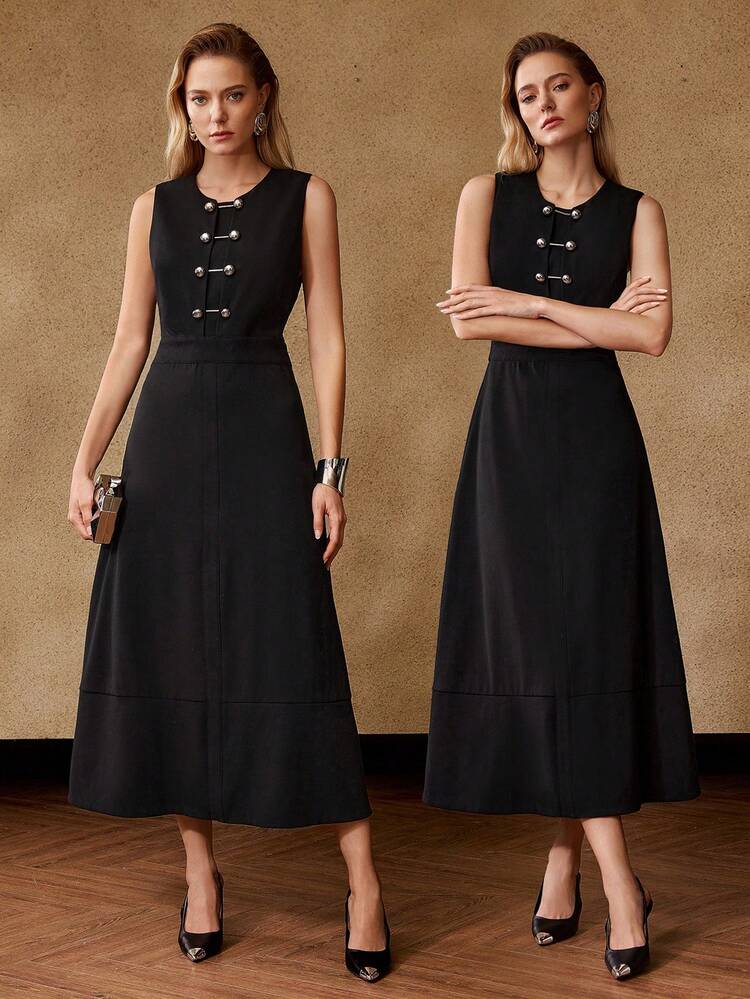 METAL BUTTON DECORATED DRESS