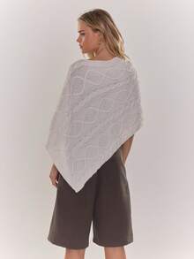 MUSERA Cable Knit Cape Poncho Top Cute Cosy Everyday Autum Winter Holidays Festive - Cream - View 2