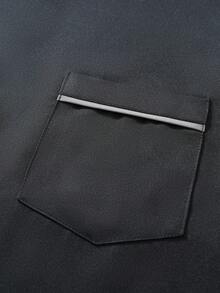 Manfinity Homme Áo sơ mi đầu bếp tay dài một hàng khuy màu tương phản dành cho nam - màu đen - Xem 5