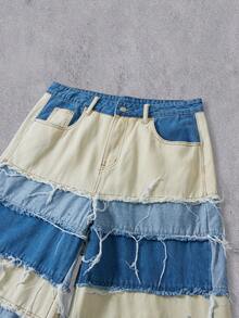 Manfinity Denimwave 男士街头时尚休闲印花喇叭牛仔裤，男士水钻喇叭裤，圣诞节 - 藍色 - 查看 4