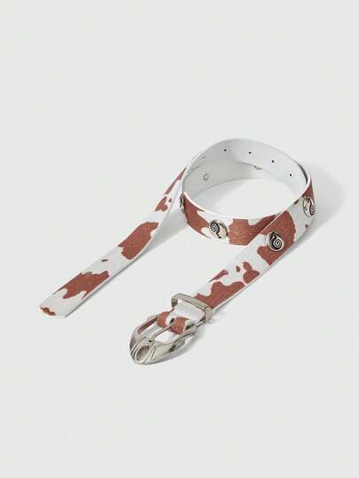 Anime 1pc Camel Retro Cow Print Metal Question Mark Decor Skinny Waist Belt, Fashion Minimalist Unisex Accessory Suitable For Daily, School, Date, Travel And More