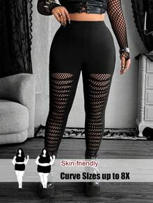 SHEIN CURVE+ Quần legging thun rách lưới Punk Dark cỡ lớn - màu đen - Xem 1