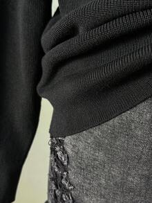 Manfinity Hypemode Men's Solid Color Basic Sweater, For Fall Winter - Black - View 6