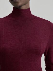 Ontre 这款女士多功能亲肤柔软纱线高领修身插肩长袖连衣裙，适合都市通勤、商务休闲、办公室、教师着装，优雅百搭，亦可作为圣诞节、新年派对、婚礼宾客礼服穿着。 - 酒紅色 - 查看 7