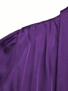 Auvina 优雅灯笼袖 V 领系带腰 A 字形喇叭下摆大码女式连衣裙 - 紫色 - 查看 5