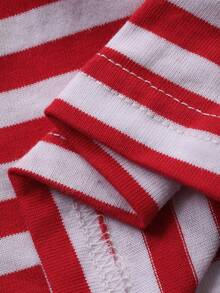 DAZY 2pcs Women Puppy Pattern Striped Loose Long Sleeve Pajama Set, Winter Clothes - Red and White - View 7