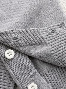 Infant Girls' Knitted Jumpsuit With Single-Breasted Button, Adorable Bee Jacquard Design, Convenient Snap Crotch, Versatile For Everyday Wear And Occasions, Suitable For Spring, Autumn And Winter Baby Casual Romper - Light Grey - View 8