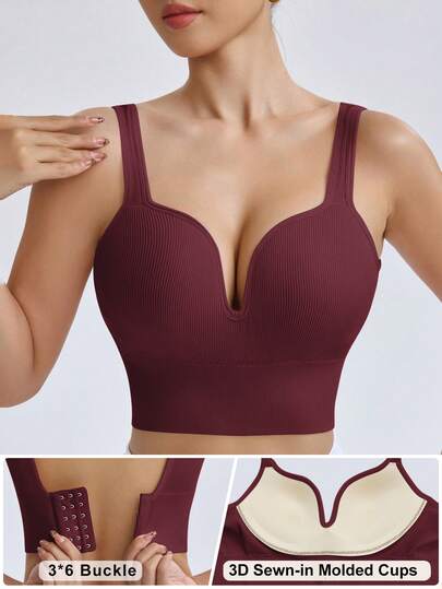 Seamluxe SHEIN Sport Women Solid Color Seamless High Intensity Fixed Cup Sports Racerback Bra,Sports Bras Without Removable Pads ,Sports Bra With Sewn-In Pads, High Impact Support With Non-Removable Pads Molded Cups,For Women High Support Racerback,Workout, Yoga,  Running