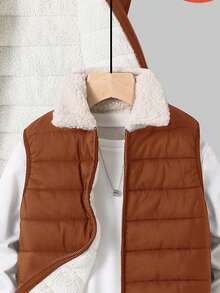 Young Boy Casual College Japanese And Korean Style Loose Splicing Lapel Vest Jacket,Kids Winter Warm Padded Coat For School Daily Travel And Sports - Brown - View 3