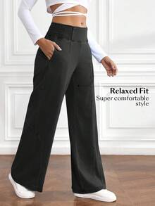 Flexra Women's Casual Versatile Elastic Waist Straight Leg Jeans - Black - View 5