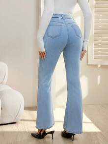 SHEIN Quần jeans ống loe mỏng giặt khi đi làm thời trang bà bầu - Rửa nhẹ - Xem 2