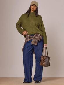 MUSERA 針織拉鍊高領毛衣 秋冬鄉村風可愛舒適度假鄉村風 - 綠色 - 查看 5