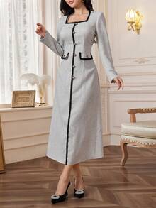 Modelyn 女士时尚优雅针织丝带装饰连衣裙，秋冬勃艮第红长款女士服装长款晚礼服 - 白色 - 查看 5