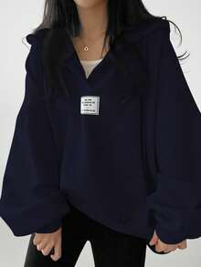 INAWLY Women's Letter Graphic Loose Fit Drawstring Hooded Sweatshirt - Royal Blue - View 4