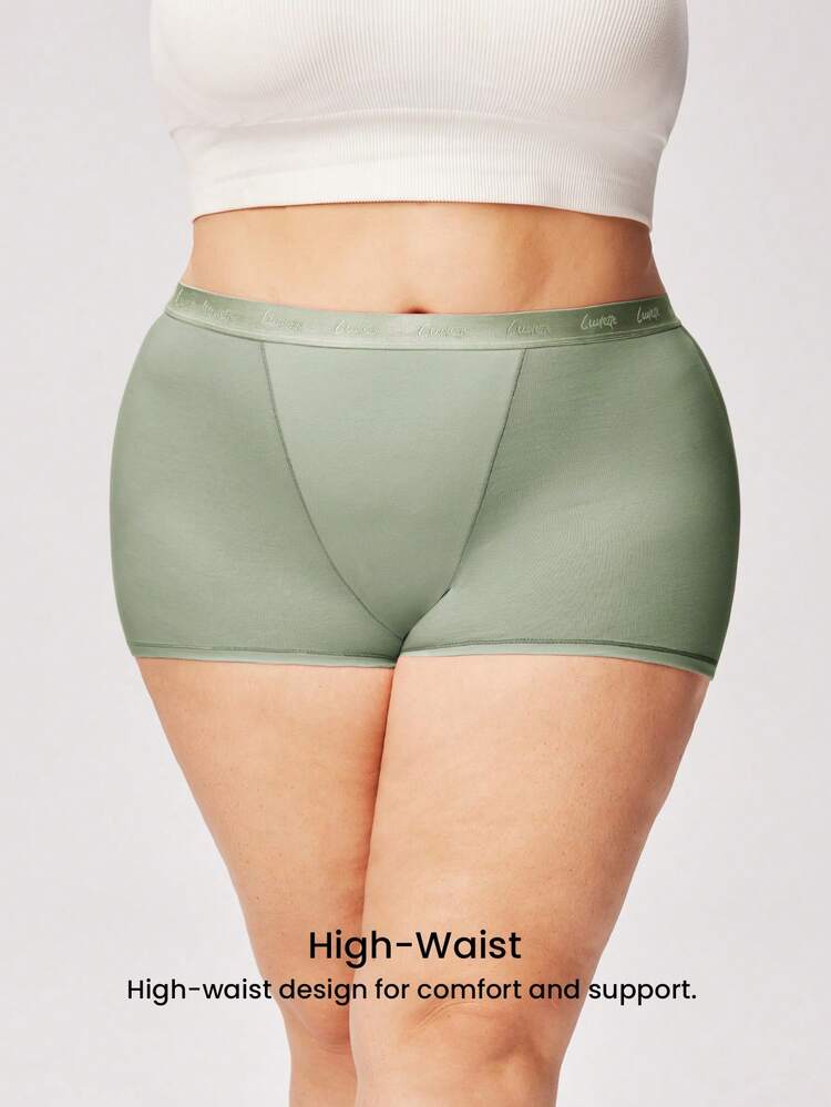 Plus 3-Pack Women Plus Comfortable Airy Cotton Logo High-Rise Boyshorts-Colorful Design Basic Boxers Underwear For Lingerie As Outerwear Also Suitable For Teen Girl & Young & Kid