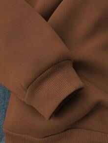 SHEIN 一件复古风印花宽松圆领长袖卫衣，配贝雷帽，适合上学、休闲活动、秋冬季、圣诞节、节日穿着。 - 棕色 - 查看 5